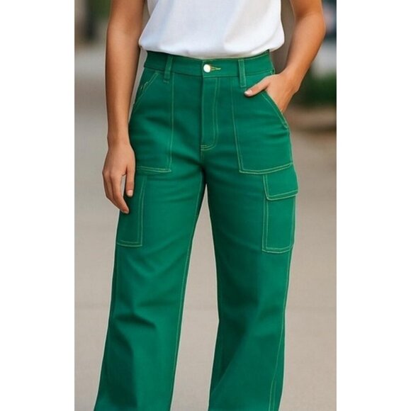 NWT $139 True Religion Aventurine Green Military Cargo Pants Jeans - Picture 1 of 12